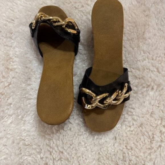 Vince Camuto Leeta Platform Sandal croc black and gold chain size 9 - Picture 3 of 9